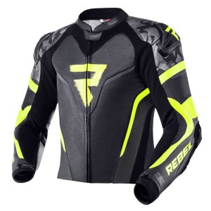 KURTKA SKÓRZANA REBELHORN REBEL BLACK/FLO YELLOW