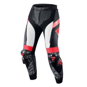 SPODNIE SKÓRZANE REBELHORN REBEL BLACK/WHITE/FLO RED